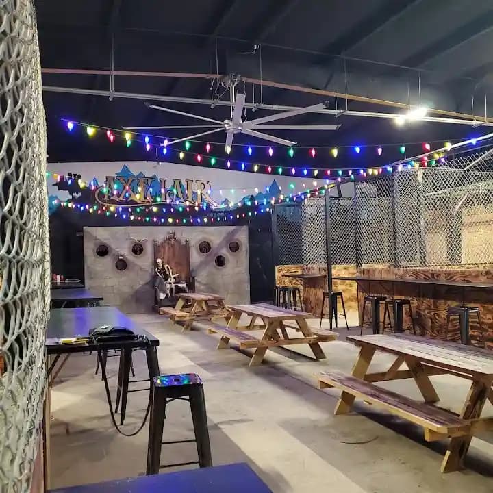 Interior view of The Axe Lair axe throwing facility in Los Angeles