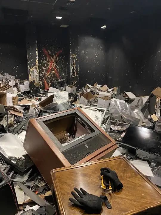 Interior view of BullsEye Axe Lounge X Rage Room axe throwing facility in Dallas