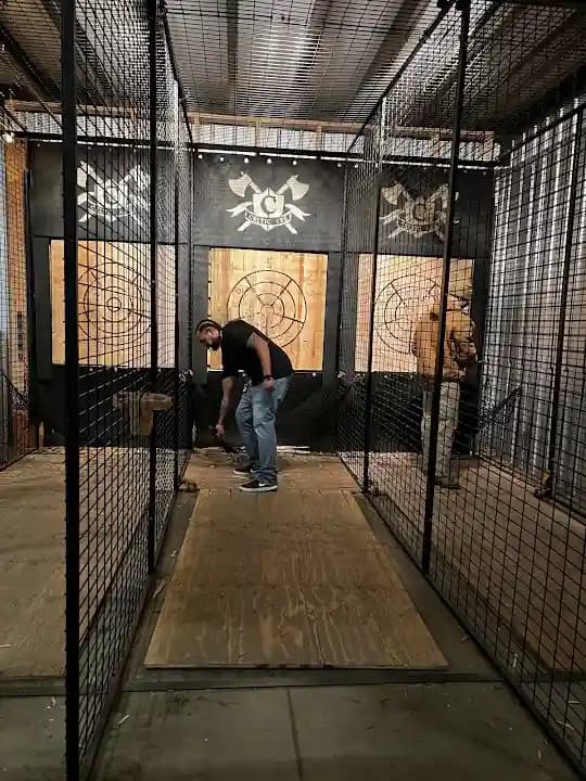 Interior view of Celtic Axe Throwing @ AleSmith Brewery axe throwing facility in San Diego