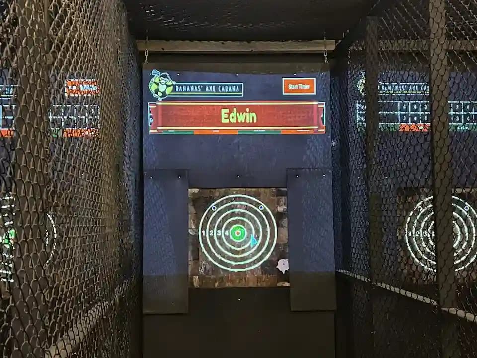 Interior view of Bananas' Axe Cabana - New Rochelle, NY axe throwing facility in New York