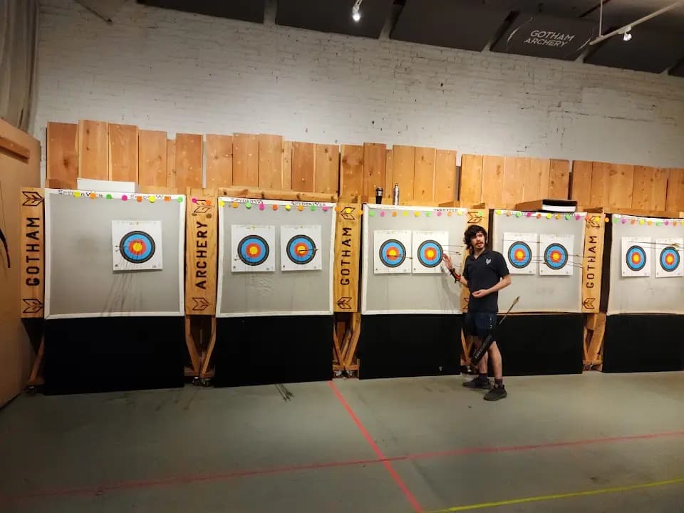 Interior view of Gotham Archery - Brooklyn axe throwing facility in New York