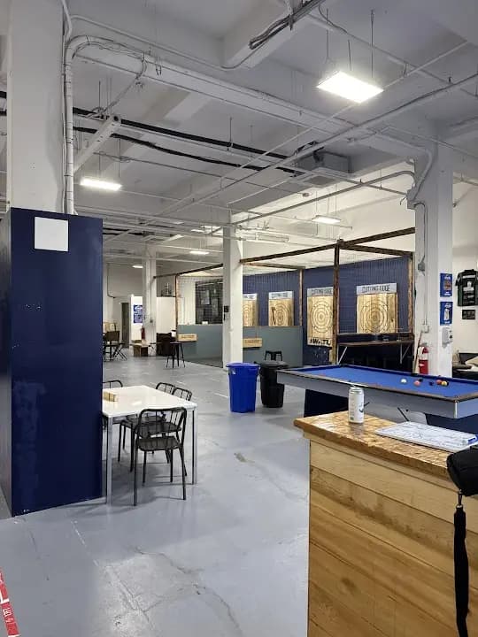 Interior view of Cutting Edge Axe Throwing axe throwing facility in New York