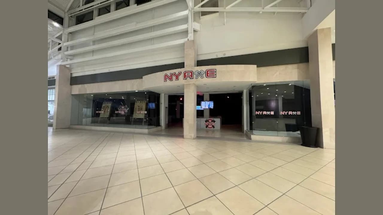 Interior view of NY Axe Throwing Range - Westbury axe throwing facility in New York
