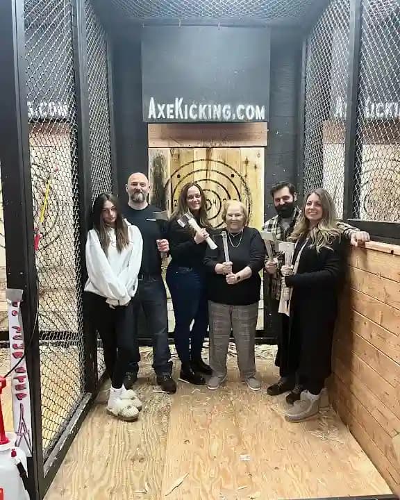 Interior view of Axe Kicking Entertainment Axe throwing Archery Fowling axe throwing facility in New York