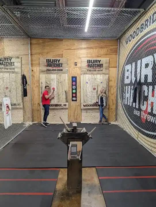 Interior view of Bury the Hatchet Axe Throwing Woodbridge axe throwing facility in Philadelphia