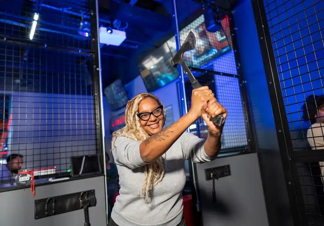 Interior view of Q-ZAR & Q-AXE | Axe Throwing & Laser Tag axe throwing facility in New York