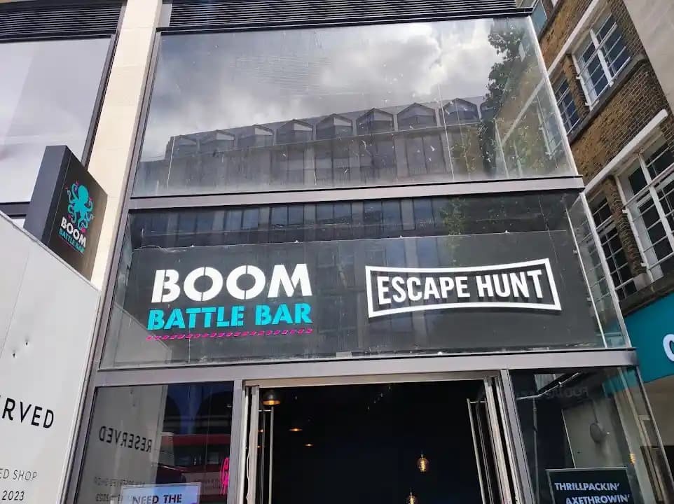 Interior view of Boom Battle Bar Oxford Street axe throwing facility in London