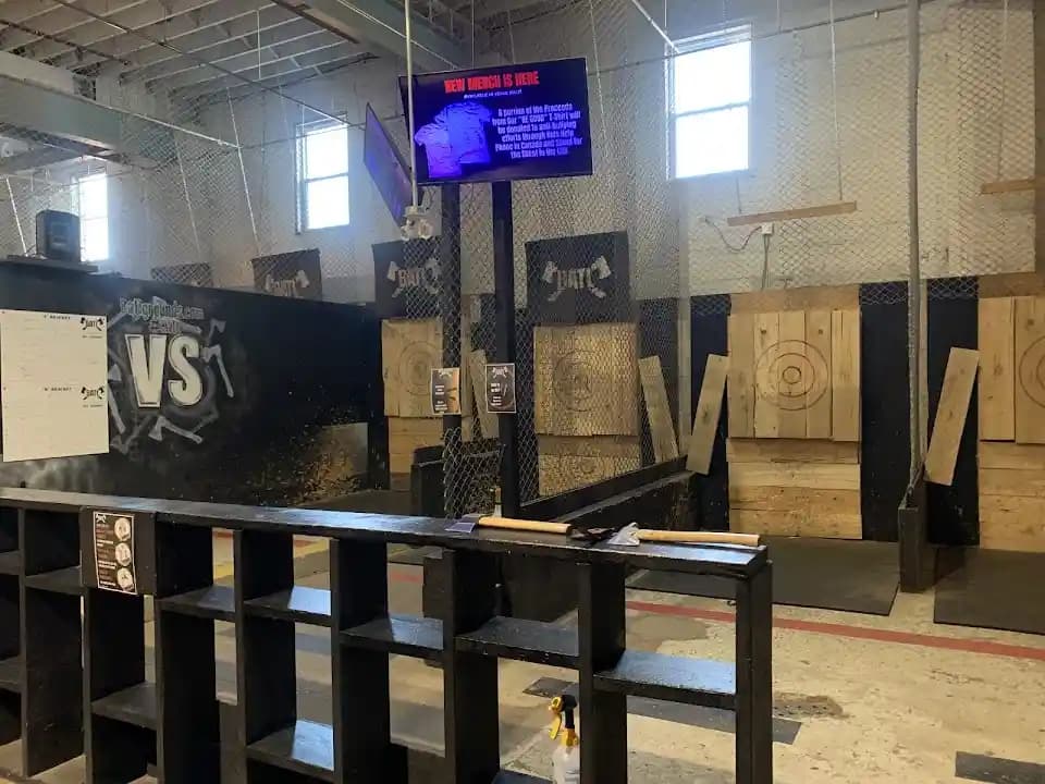 Interior view of BATL Grounds | London axe throwing facility in Toronto