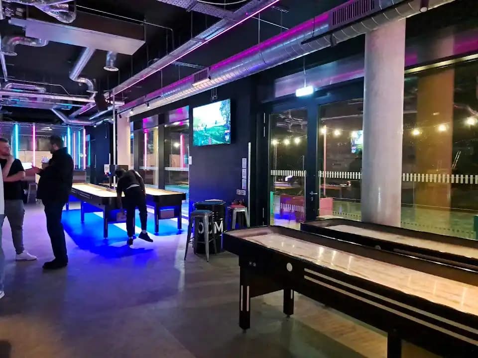 Interior view of Boom Battle Bar Wandsworth axe throwing facility in London