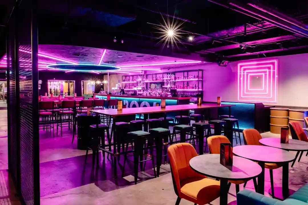 Interior view of Boom Battle Bar at The O2 axe throwing facility in London