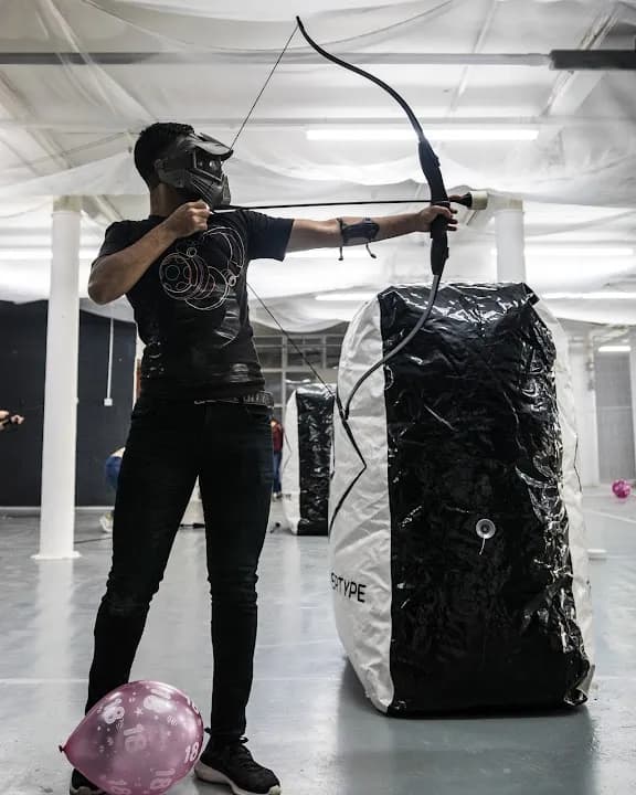 Interior view of The Archertype paintball facility in Manchester