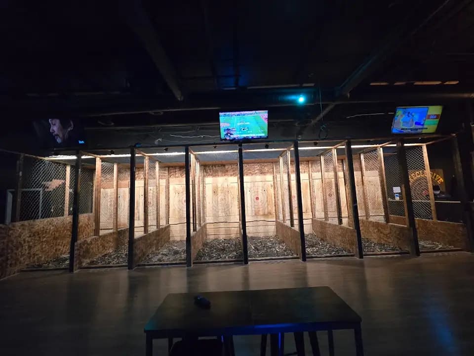 Interior view of Axeclusive Axe Throwing & VR Lounge axe throwing facility in Chicago