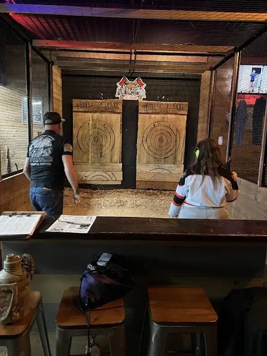 Interior view of Bull & Bear Axe Throwing escape rooms facility in Chicago