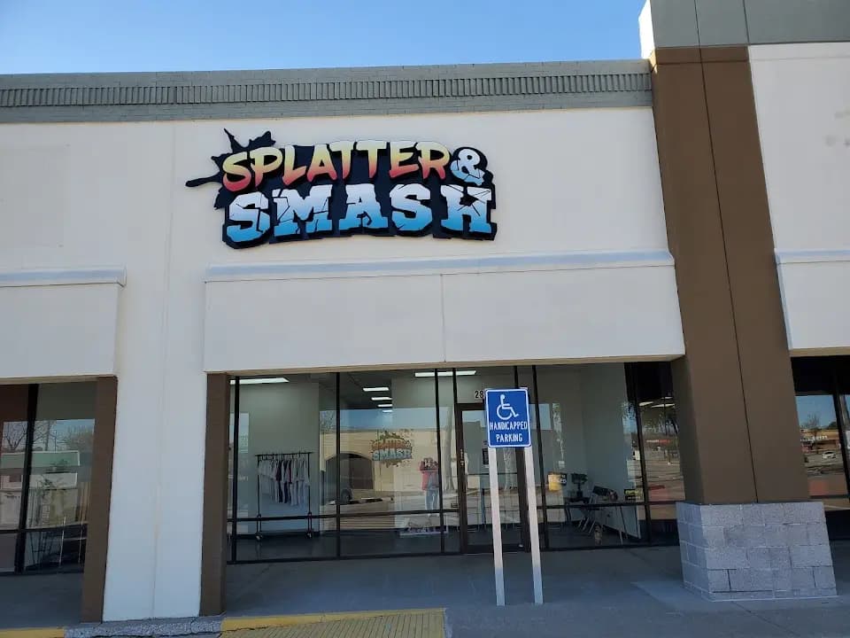 Interior view of Splatter & Smash rage rooms facility in Dallas