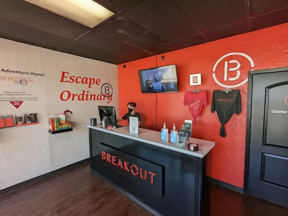 Interior view of Breakout Games escape rooms facility in Dallas