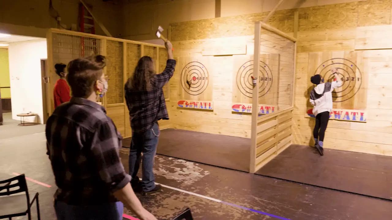Interior view of Viking Axe Throwing axe throwing facility in Dallas