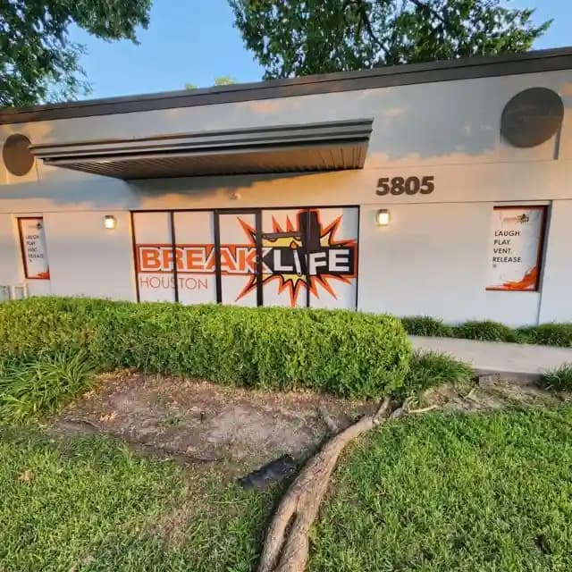 Interior view of Break Life rage rooms facility in Houston