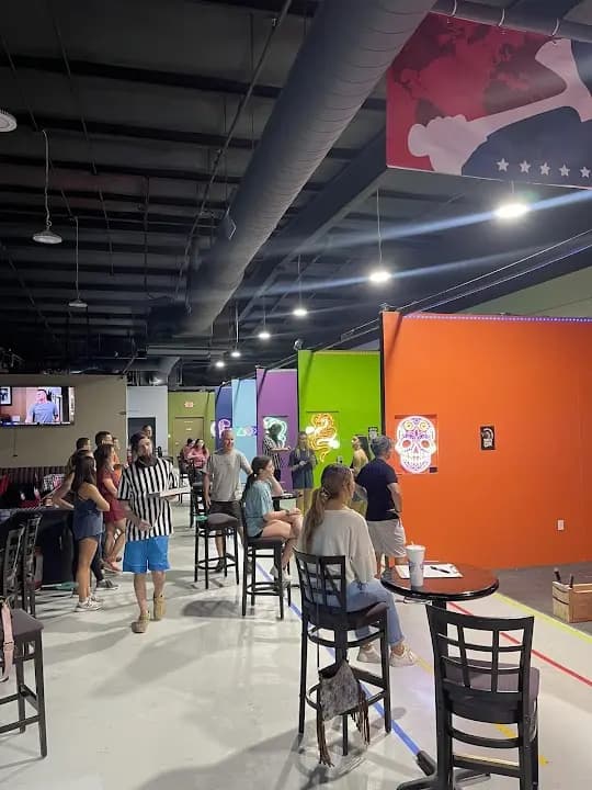 Interior view of Tex Axes axe throwing facility in Houston