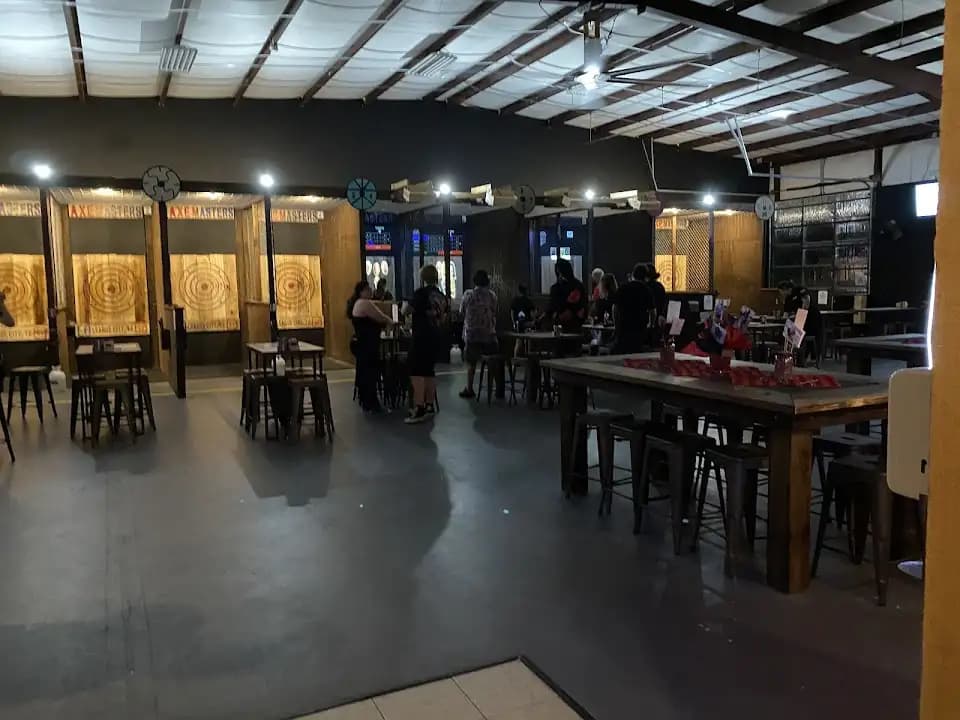Interior view of Axe Masters Texas axe throwing facility in Houston