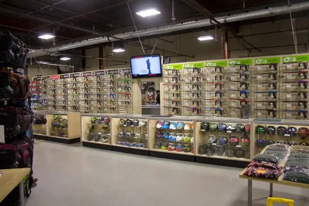 Interior view of Badlands Paintball & Airsoft Toronto Megastore paintball facility in Toronto