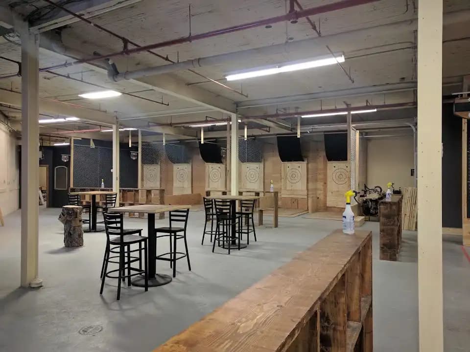 Interior view of Peterborough Axe Club axe throwing facility in Toronto
