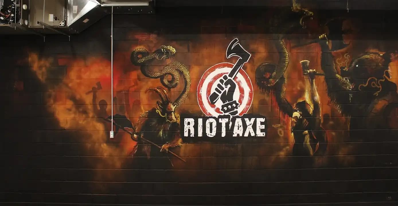 Interior view of Riot Axe axe throwing facility in Toronto