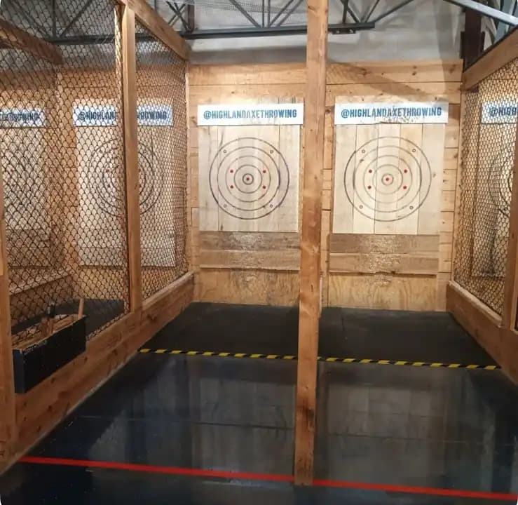 Interior view of Highland Axe Throwing axe throwing facility in Tampa
