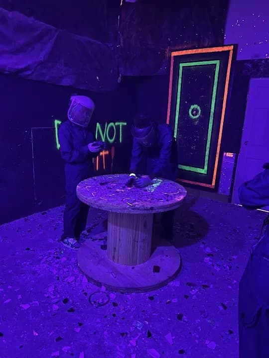 Interior view of Raging Axe & Splatter Paints rage rooms facility in Austin