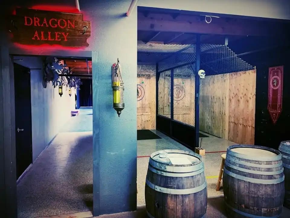 Interior view of Axe Throw San Diego axe throwing facility in San Diego
