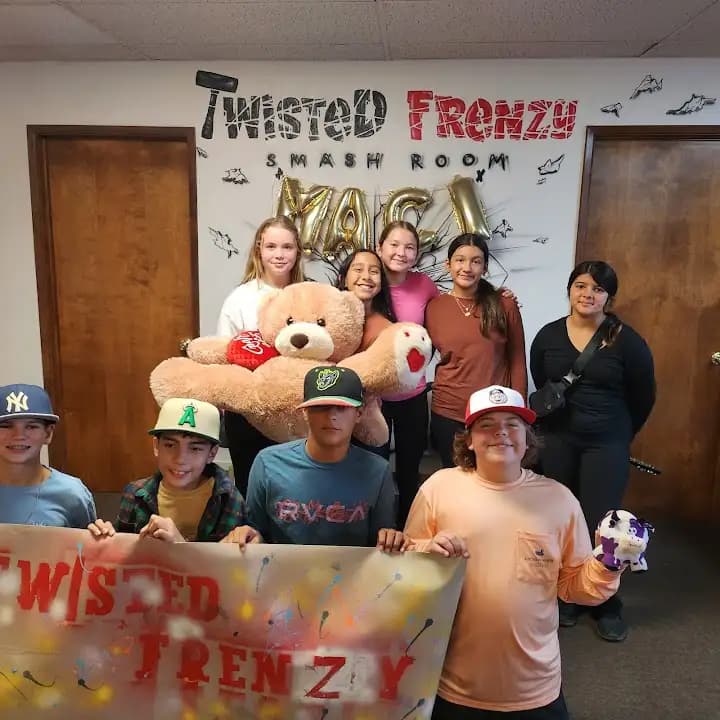 Interior view of Twisted Frenzy Smash Room rage rooms facility in San Diego