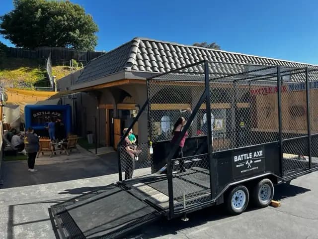 Interior view of Battle Axe Mobile axe throwing facility in San Diego