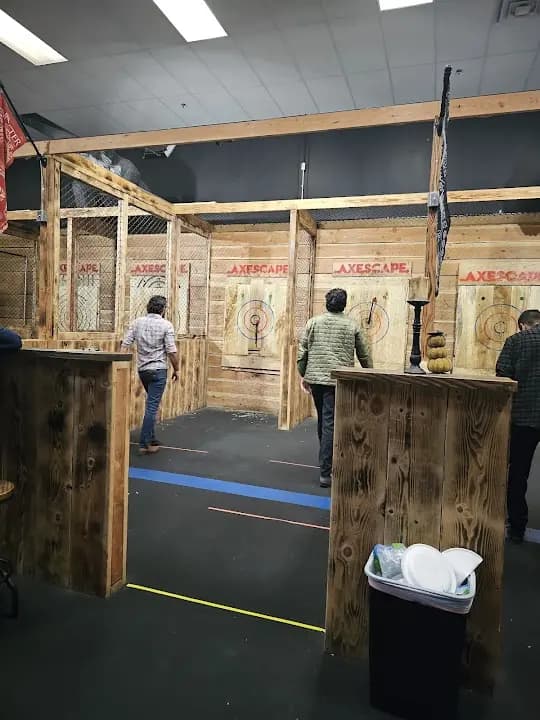 Interior view of AXESCAPE ROOM/ Escape Room axe throwing facility in Phoenix