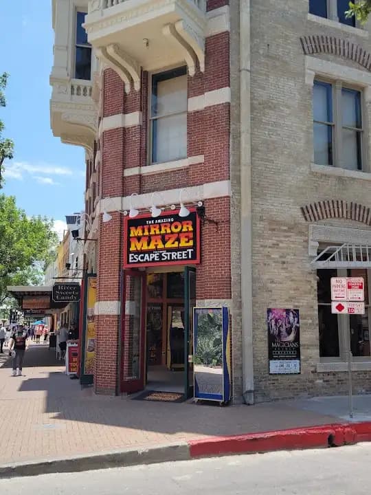 Interior view of The Amazing Mirror Maze escape rooms facility in San Antonio
