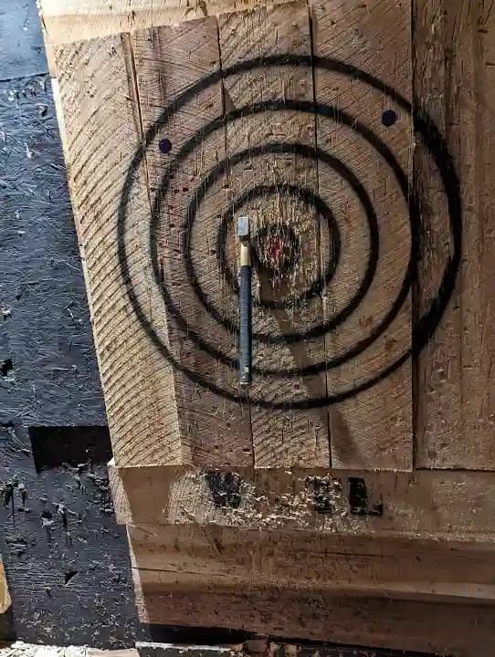 Interior view of Tilted Axes axe throwing facility in Philadelphia