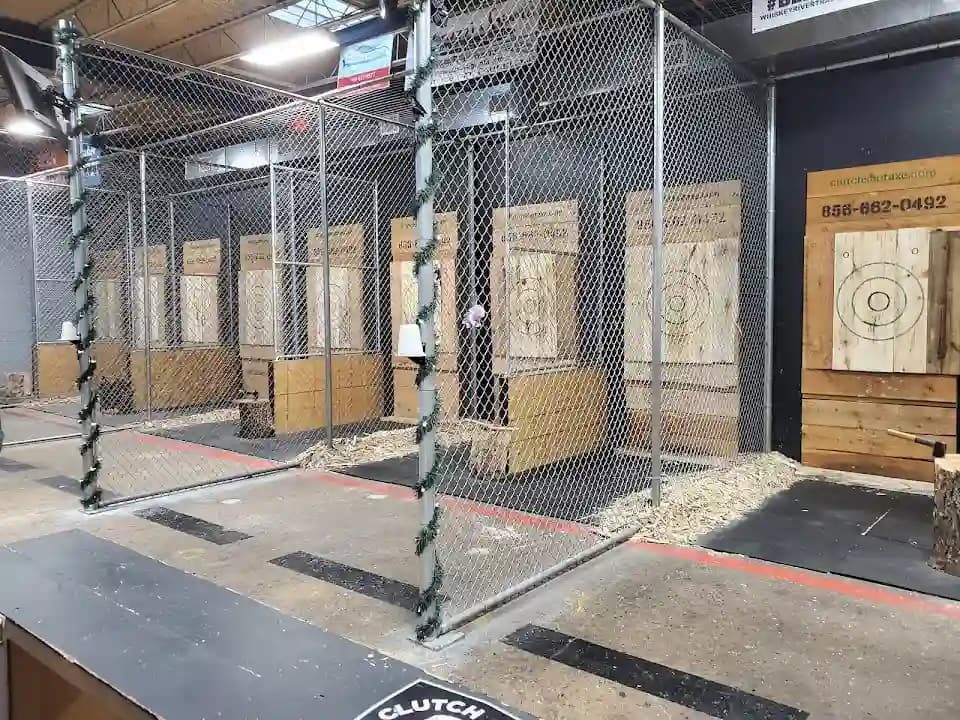 Interior view of Clutch Shot Axe Throwing axe throwing facility in Philadelphia